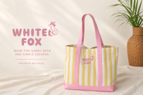 White Fox Finding You Tote Bag Lemon Stripe-AUTO WIN 11/06