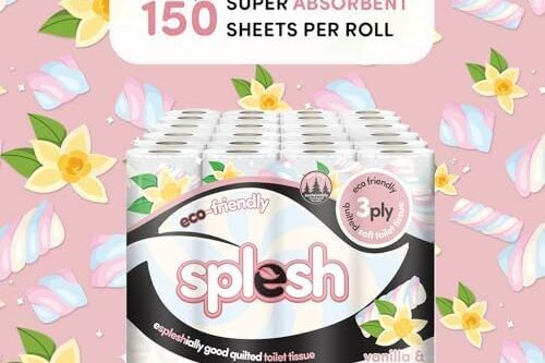 Splesh by Cusheen 3-ply Toilet Roll - Vanilla & Marshmallow Scented (72 Rolls) Bulk Buy, Quilted Toilet Rolls, Soft and Strong Toilet Tissue and Loo Rolls - Eco-Friendly Toilet Paper Sustainably Craft AUTO-WIN 16/06
