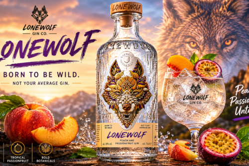 LoneWolf Peach & Passion Fruit Gin 70cl, 38 pct ABV - Handcrafted in Scotland at BrewDog Distilling - AUTO WIN 06/06