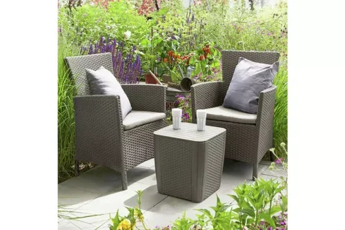 Keter Iowa 2 Seater Rattan Effect Garden Bistro Set - Cream- AUTO WIN 18/06