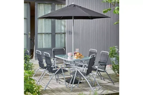 Pacific 6 Seater Folding Metal Patio Set - Black-AUTO WIN 25/06