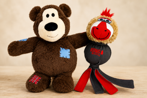KONG Wubba Zoo Friends Mandrill Squeaky Dog Toy Large & KONG Wild Knots Bear Jumbo Squeaky Single Dog Toy