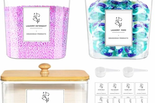 3-Pack Clear Laundry Pods Storage Container with Bamboo Lid, Labels & Scoop – Washing Pods Holder for Powder, Dishwasher Tablets, Scent Booster –... AUTO-WIN 20/06