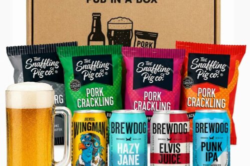 Crackling & Craft Beer Gift Set - Different Flavoured Ipa Lager Beers & Randomly Selected 4 Snaffling Pig Pork Cracklings. This Beer & Pub Snack Hamper, Birthday Gifts for Men, Fathers Day  AUTO-WIN 17/06