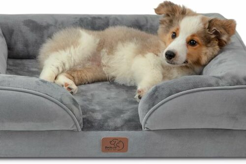 Bedsure Medium Dog Sofa Bed - Washable Orthopedic Dog Beds and Couch with Removable Flannel Zipper Cover, Puppy Beds for Small Dogs, Grey Pet Bed, 71x58x16cm AUTO-WIN 14/06
