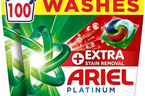 Ariel Platinum PODS®, Washing Liquid Laundry Detergent Capsules 100 Washes, +Extra Stain Removal, Remove Even 7-Day Dried-in Stains AUTO-WIN 01/06
