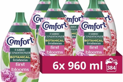 Comfort Botanical Fabric Conditioner First Blooms – Crystalfresh, Dermatologically Tested, Dye-Free, Floral Scent for Sensitive Skin, 64 Washes per Bottle, 960ml, Pack of 6-AUTO WIN 28/06