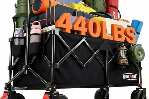 Overmont 270L Extra Large Folding Festival Trolley Cart - All-terrain Wheels and Brake - Heavy Duty Cart Load up 200KG - with Adjustable Handle - Wagon for Beach Camping Garden-AUTO WIN 09/06