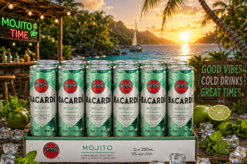 Bacardi Mojito, 5% ABV, 12 x 25cl / 250ml, Ready-To-Drink Pre-Mixed Cocktail Can-AUTO WIN 03/02