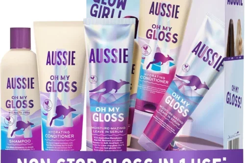 AUSSIE OH MY GLOSS HYDRATING GIFTSET: SHAMPOO 300ML, CONDITIONER 200ML, LIGHTWEIGHT LEAVE-IN SERUM 160ML. MOISTURE & SHINE BOOSTER FOR DULL, DRY HAIR, WITH JOJOBA, SAFFLOWER, MACADAMIA NUT OILS AUTO-WIN 05/06