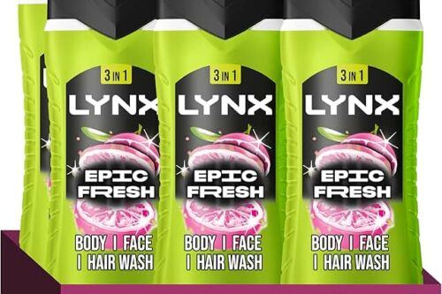 Lynx Epic Fresh 3-in-1 Body Wash Hair, Face and Body Cleanser shower gel with a grapefruit & tropical pineapple scent for an all day fresh & clean feel 6x 500 ml-AUTO WIN