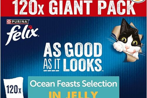 FELIX As Good As it Looks Adult Wet Cat Food Ocean Feasts in Jelly Plaice, Salmon, Tuna, Cod 120 x 85g Pouches AUTO-WIN 07/06
