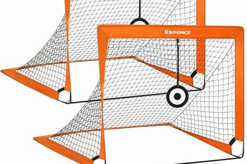 SONGMICS Football Goals Set of 2, 4 x 3 ft Kids Football Training Equipment, Portable Football Nets with Targets and Training Cones, for Garden, Park, Beach, Fibreglass Structure AUTO-WIN 09/06