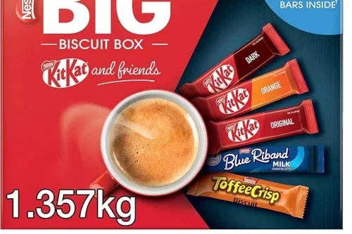 2 WINNERS -NESTLÉ KITKAT AND FRIENDS BIG BISCUIT BOX | 69 X CHOCOLATE BISCUIT BARS – KITKAT, BLUE RIBAND, TOFFEE CRISP | BULK CHOCOLATE BOX 1.357KG -AUTO WIN 06/06