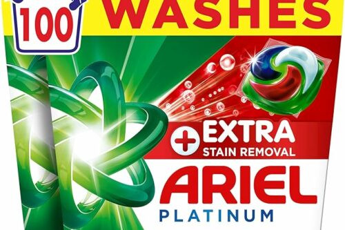 Ariel Platinum PODS®, Washing Liquid Laundry Detergent Capsules 100 Washes, +Extra Stain Removal, Remove Even 7-Day Dried-in Stains AUTO-WIN 03/06