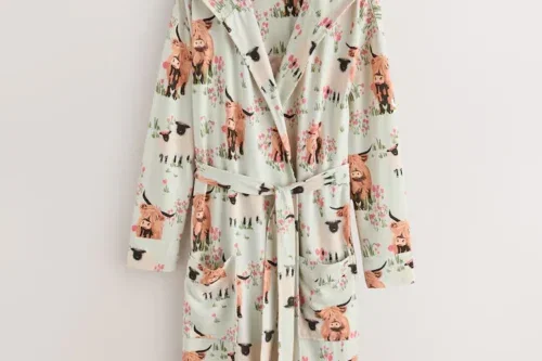 Sage Green Hamish The Highland Cow Cosy Lightweight Dressing Gown-AUTO WIN