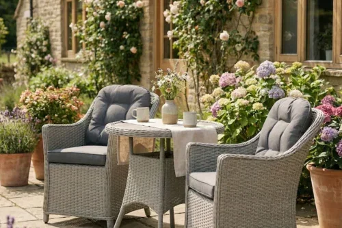 Kettler Grey Foxley 2 Seater Garden Bistro Set with 70cm Round Table-07/06