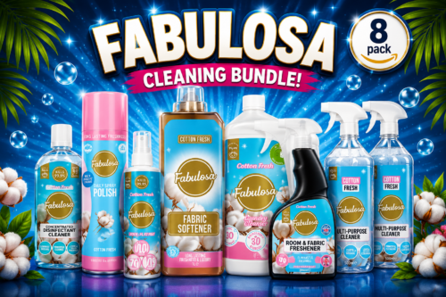 FabFinds Cotton Fresh Cleaning Bundle 8 Piece Set Includes Laundry Cleanser, Fabric Softener, Disinfectant, Spray & Wear, Multi-Surface Polish, Room Refresher, Multipurpose Sprays AUTO-WIN 03/06