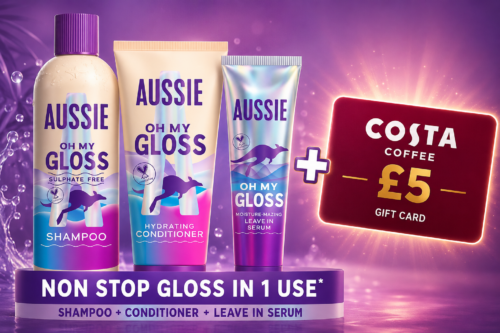 DAILY COFFEE DASH!  Aussie Oh My Gloss Shampoo & Conditioner Set +Leave in Hair Treatment Serum | Moisture & Shine Booster for Dull Hair, with Jojoba, Safflower & Macadamia Nut Oils. Vegan, Cruelty-Free PLUS £5 COSTA GIFT CARD  AUTO-WIN 13/07