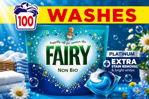 Fairy Non Bio Platinum Washing Liquid Pods, Voted No1 for Sensitive Skin, 100 Washes AUTO-WIN 22/07