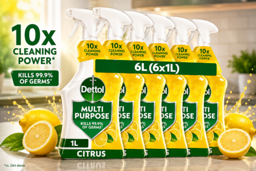 DETTOL ANTIBACTERIAL MULTIPURPOSE CLEANER SPRAY, LEMON & LIME, 1.0L (6 X 1L, TOTAL 6.0L) -AUTO WIN 20/07