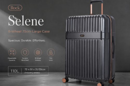 Rock Selene 8-Wheel 75cm Hard Shell Expandable Large Case, 110L, Charcoal- AUTO WIN 31/07