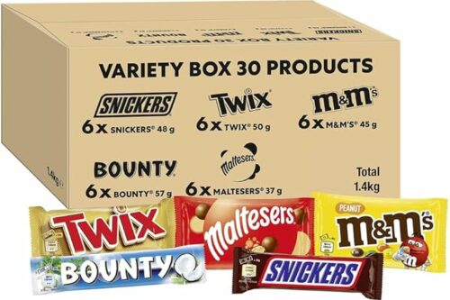 MIXED CHOCOLATE BOX, M&M’S, SNICKERS, TWIX & MORE, 30 X MILK CHOCOLATE BARS & BAGS-AUTO WIN 28/07