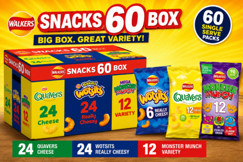 Walkers Crisps Variety Snack Multipack Box, Quavers, Wotsits, Monster Munch Variety, 60 Pack AUTO-WIN 02/08