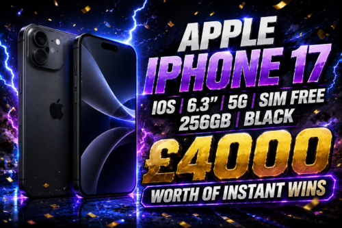 APPLE IPHONE 17, IOS, 6.3″, 5G, SIM FREE, 256GB, BLACK – £4000 WORTH OF INSTANT WINS- AUTO WIN-18/07