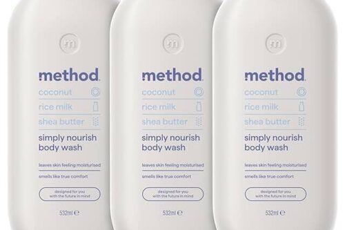 METHOD BODY WASH, SIMPLY NOURISH, SHOWER GEL, COCONUT, RICE MILK AND SHEA BUTTER SCENT, PACK OF 3, 3 X 532ML-AUTO WIN 24/07