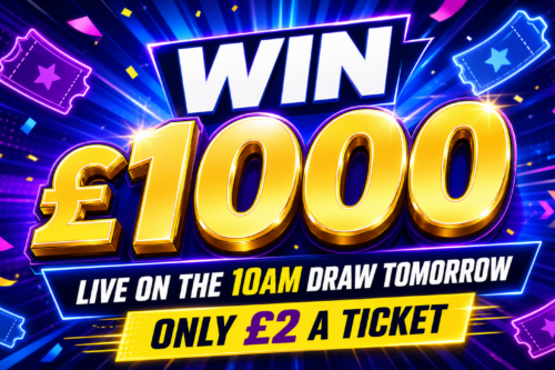 WIN £1000 for only £2 a ticket drawn live at 10am tomorrow morning 14/07