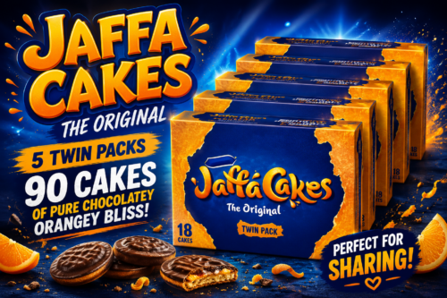 The Original Jaffa Cakes Twin pack, Light Sponge Cakes with Dark Crackly Chocolate coated and a Tangy Orangey Centre, Sweet Snack for Tea Time, Lunch Boxes and Sharing for all Ocassions (90 Cakes) AUTO-WIN 27/07