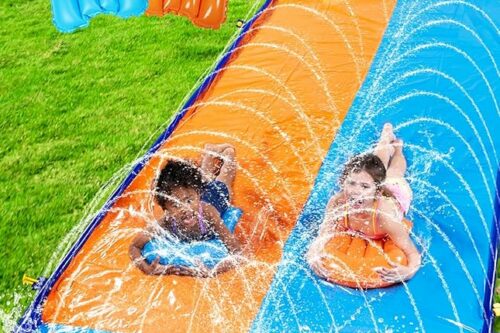 Sloosh 22.5ft/685.8cm Double Lawn Water Slide, Heavy Duty Lawn Water Slide with Sprinkler and 2 Inflatable Boards for Kids and Adults Party in Summer Yard Lawn Outdoor Water Play Activities-AUTO WIN 09/07