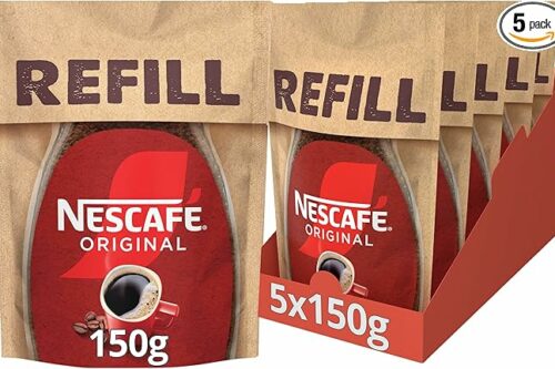 NESCAFÉ Original Instant Coffee Refill Pouch 150g, Rich Aroma, Full and Bold Flavour (Pack of 5)-AUTO WIN 05/07