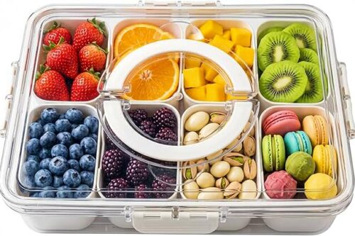 Snackle Box with Lid and Handle, Multi-Compartment Divided Serving Tray Snack Box, -AUTO WIN 05/07