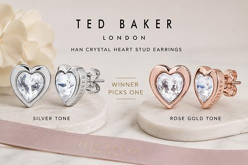 Winner Picks one Ted Baker Han Crystal Heart Stud Earrings Sliver tone or Rose Gold tone-AUTO WIN 12/07
