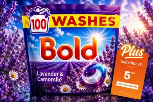 DAILY LUNCH DASH! BOLD LAVENDER AND CAMOMILE PODS® WASHING LIQUID LAUNDRY DETERGENT CAPSULES 100 WASHES, 100CT, OUTDOOR FRESHNESS THAT LASTS AND LASTS, WITH BUILT-IN LENOR (PLUS YOU WIN A £5 SAINSBURYS GIFT CARD FOR LUNCH BREAK) AUTO-WIN 07/07