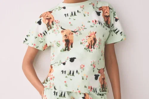 Sage Green Hamish The Highland Cow Cotton Short Pyjamas Set-AUTO WIN 21/07