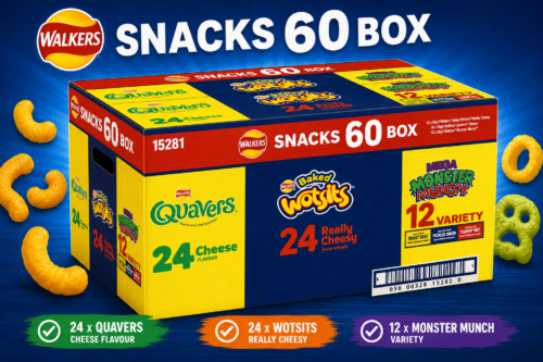WALKERS SNACK CRISPS VARIETY CHIPS WOTSITS QUAVERS MONSTER MUNCH BOX PACK OF 60 AUTOWIN 27/07