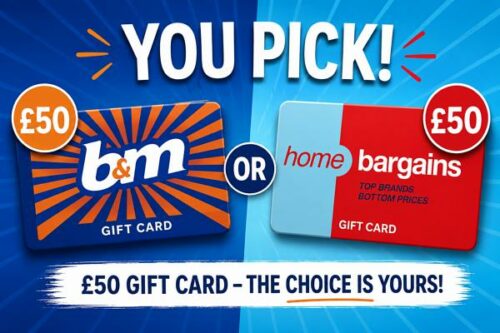 You Pick B&M or Home Bargains £50 Gift Cards-AUTO WIN 10/08