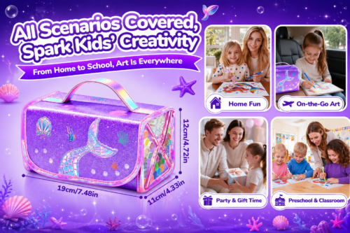 MERMAID WASHABLE COLOURING SET WITH PENCIL CASE, ART SUPPLIES WITH GLITTER PENS,MARKERS, CRAYON-AUTO WIN 20/07