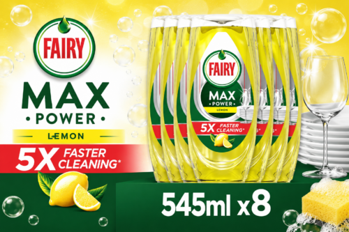 Fairy MaxPower Washing Up Liquid Lemon 8 x 545 ML, AUTO-WIN 21/07