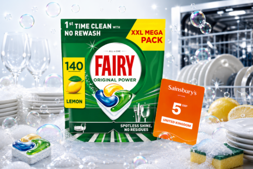 DAILY LUNCH DASH! Fairy Original Power Dishwasher Tablets Lemon, 140 Capsules, 1st Time Cleaning Action (PLUS YOU WIN A £5 SAINSBURYS GIFT CARD FOR LUNCH BREAK) AUTO-WIN 02/07