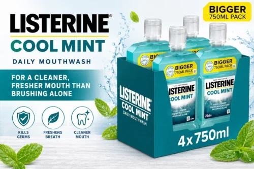LISTERINE COOL MINT MOUTHWASH PACK OF 4 (4 X 750ML), HELPS KILL UP TO 99% OF GERMS LEFT AFTER BRUSHING AND REDUCE PLAQUE, MOUTHWASH TO FRESHEN BREATH AND MAINTAIN HEALTHY GUMS AUTO WIN 08/08