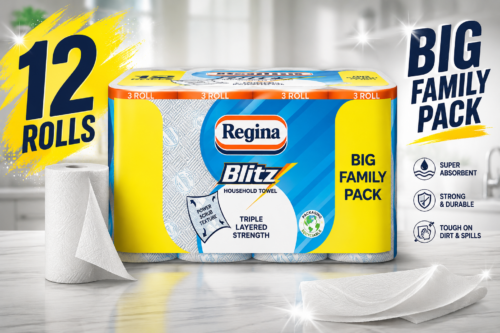 Regina Blitz, 12 Rolls of Household Towel, 3-Ply AUTO-WIN 23/08