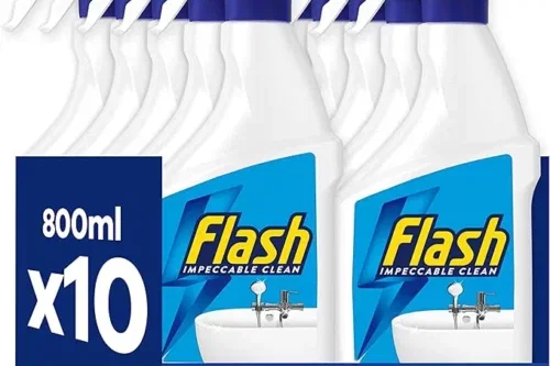 FLASH BATHROOM CLEANER SPRAY, 8 LITRES (800 ML X 10), BATHROOM CLEANING, LIMESCALE REMOVER & LONG LASTING SHINE WITH FEBREZE FRESHNESS, BATH CLEANER AUTO-WIN 20/08