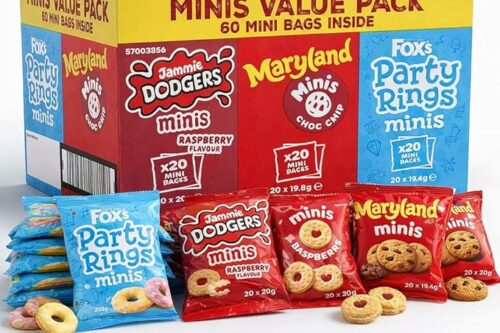FOX MINI BISCUIT VARIETY PACK 60 COUNT – JAMMIE DODGERS, MARYLAND CHOC CHIP & PARTY RINGS MINIS – INDIVIDUALLY WRAPPED SNACK PACKS – KIDS LUNCHBOX, PARTY & BULK BISCUITS UK AUTO-WIN 18/08