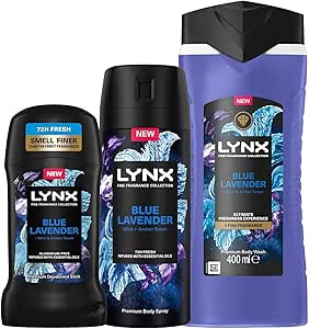 Lynx Fine Fragrance Collection of Blue Lavender Body Spray 150ml and Deodorant Stick 50ml with Body Wash 400ml Infused with a Blue Lavender-AUTO WIN 29/08
