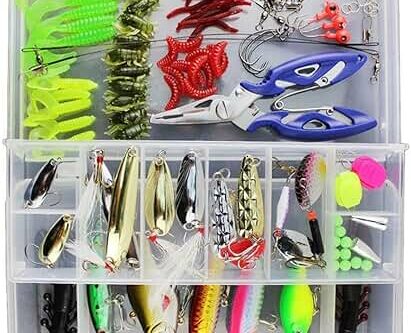 Vicloon 120 PCS Fishing Lures Mixed Including Spinners,VIB,Treble Hooks,Single Hooks,Swivels,Pliers and Tackle Box-AUTO WIN 17/08
