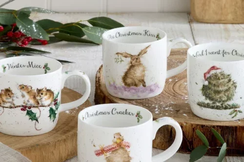 Royal Worcester Set of 4 White Wrendale Designs Christmas Mugs-AUTO WIN 29/08